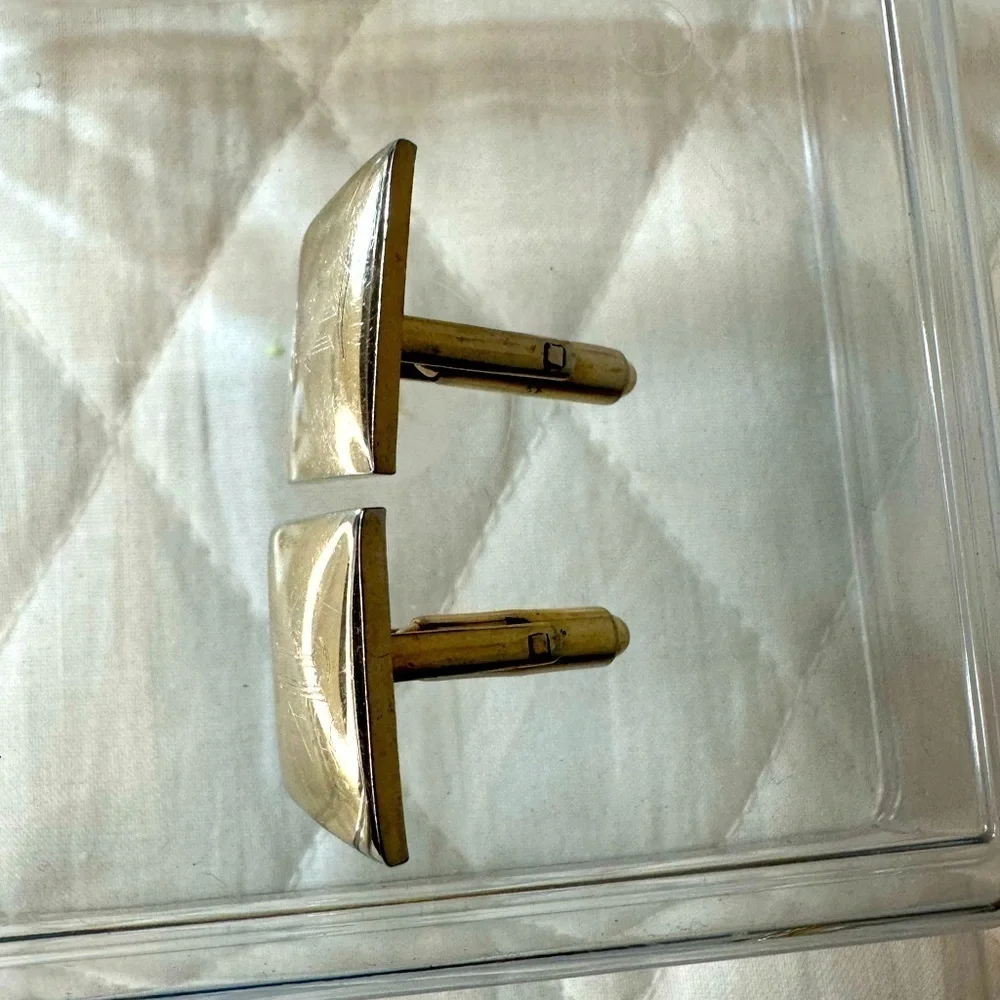 Mens Gold Tone Cufflinks Square Unique Classic Vintage
